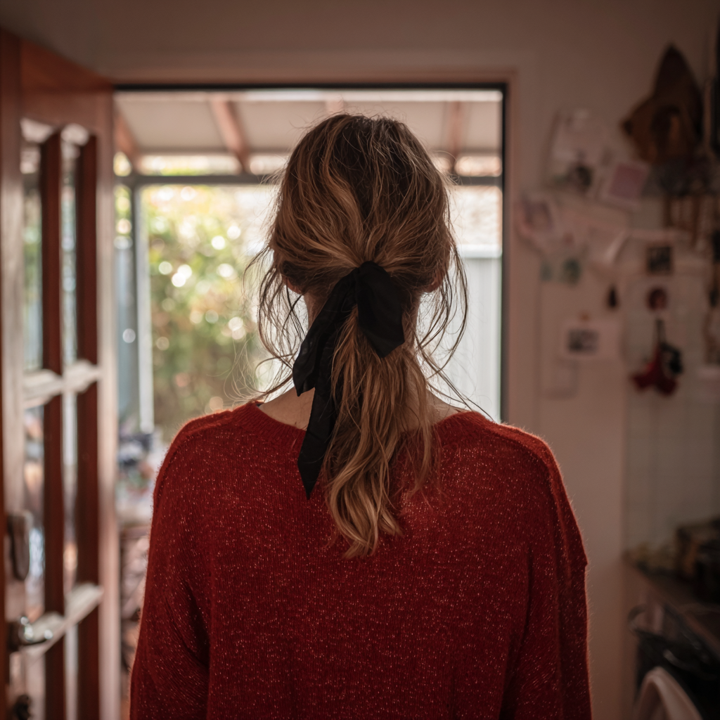 Une femme sortant par la porte d’entrée | Source : Midjourney