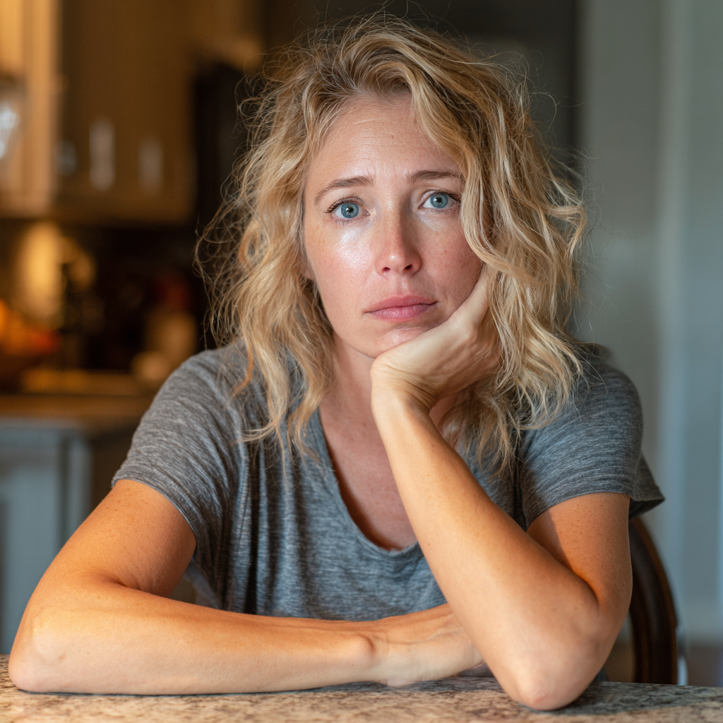 Gros plan d'une femme assise à une table | Source : Midjourney