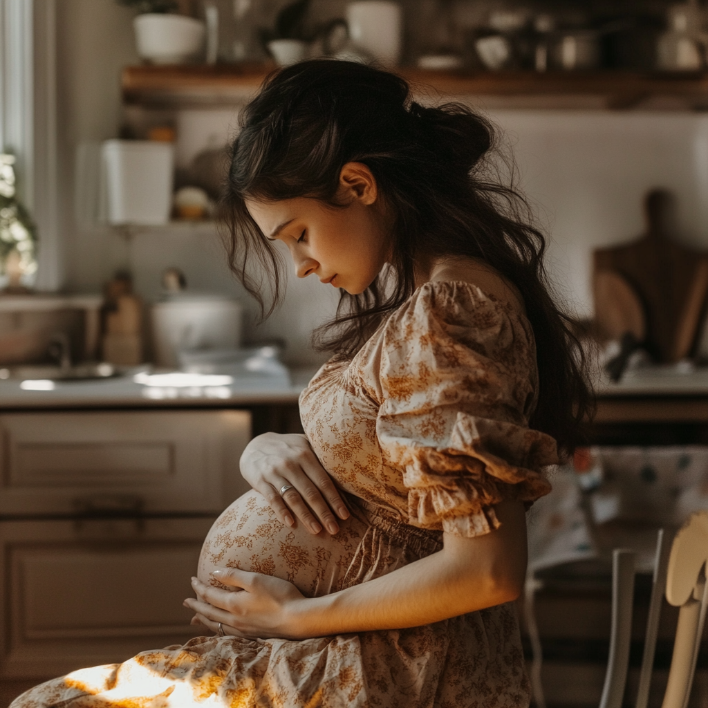 Une femme enceinte caressant son ventre | Source : Midjourney