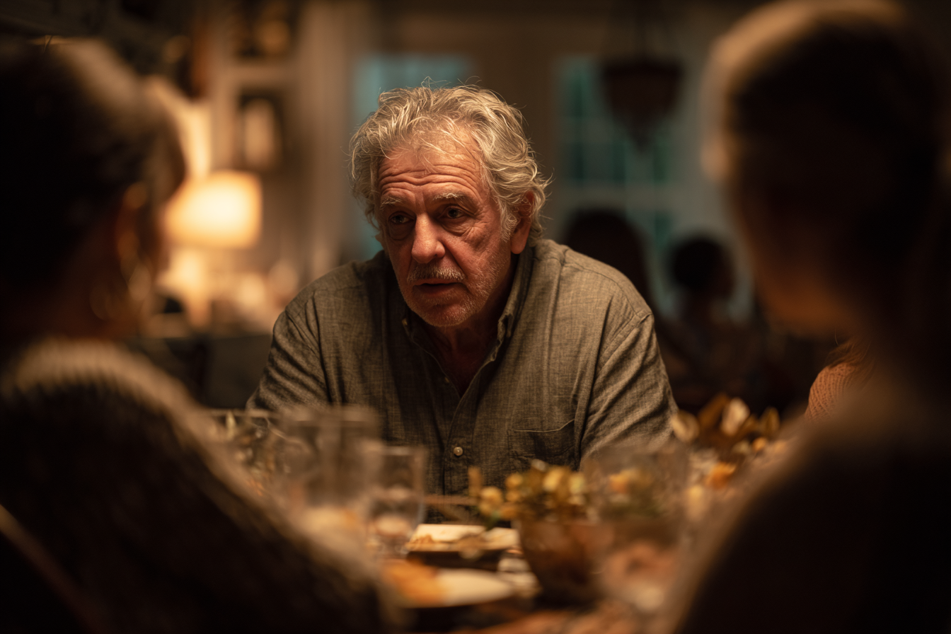 Un homme âgé assis à une table de dîner | Source : Midjourney