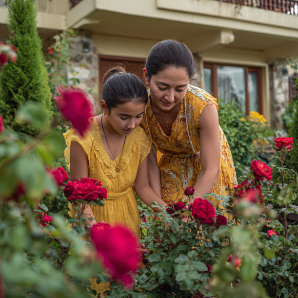 Mère et fille dans leur jardin | Source : Midjourney