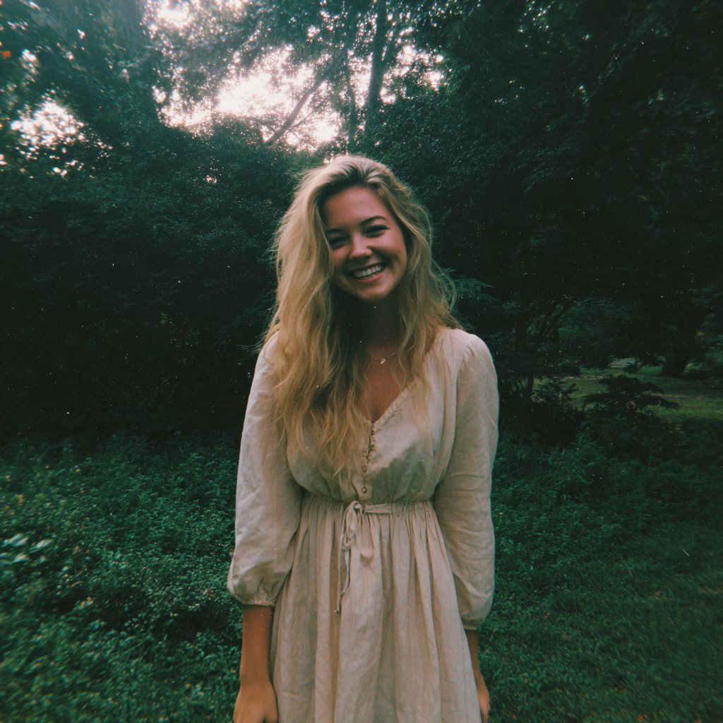 Une femme souriante se tenant à l'extérieur et portant une robe blanche | Source : Midjourney
