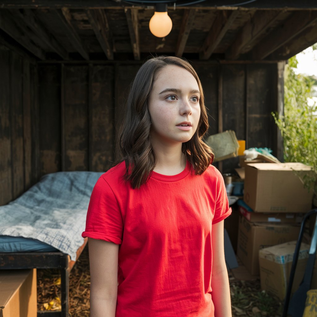 Une adolescente en chemise rouge | Source : Midjourney