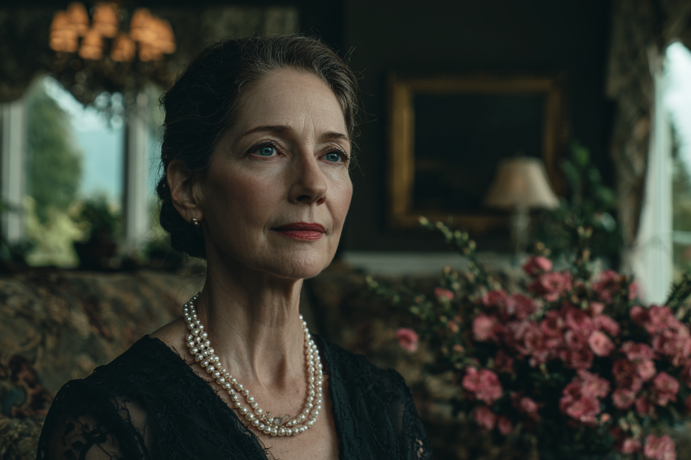 Une femme assise dans son salon | Source : Midjourney