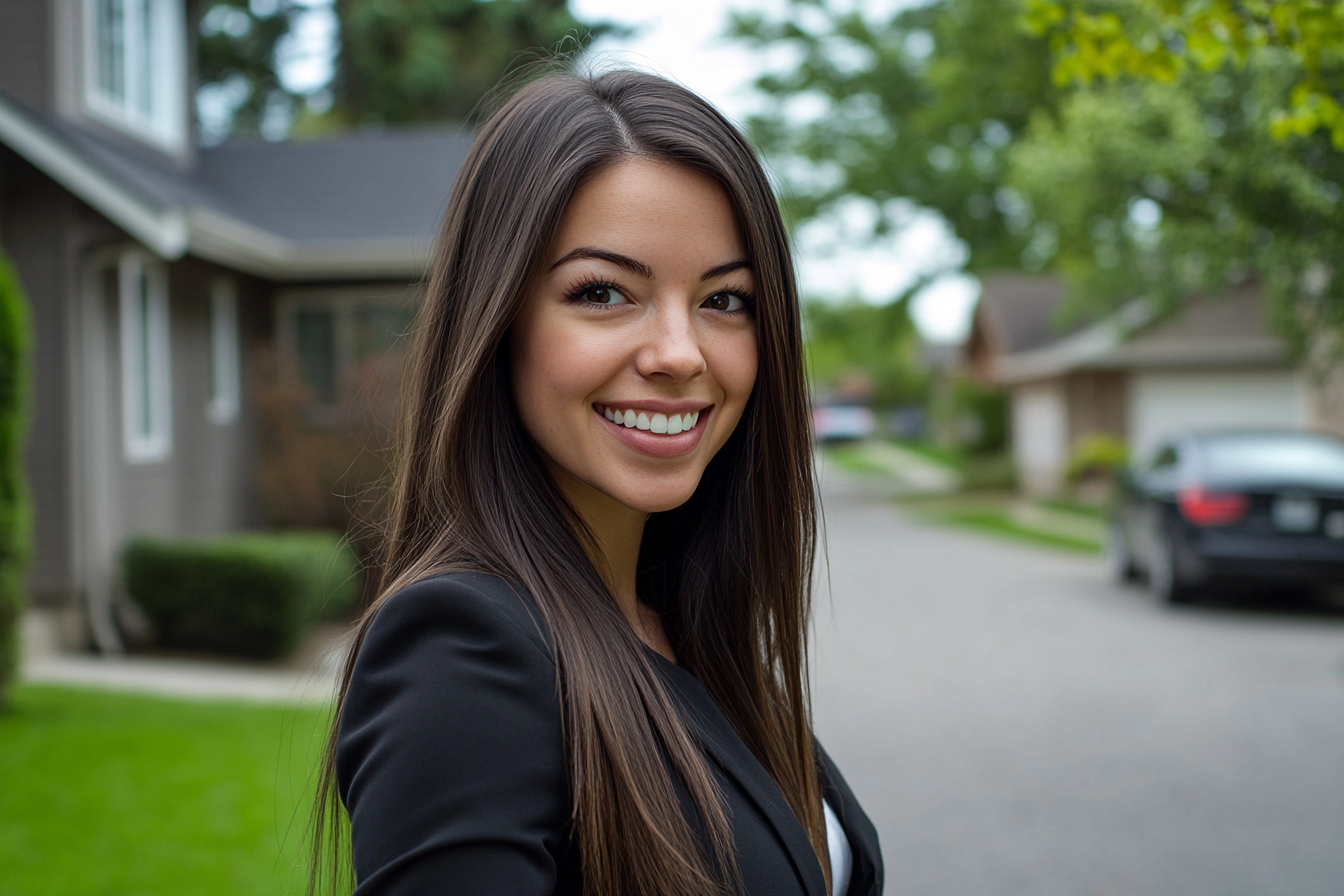 Une femme souriante marchant dans une rue | Source : Midjourney