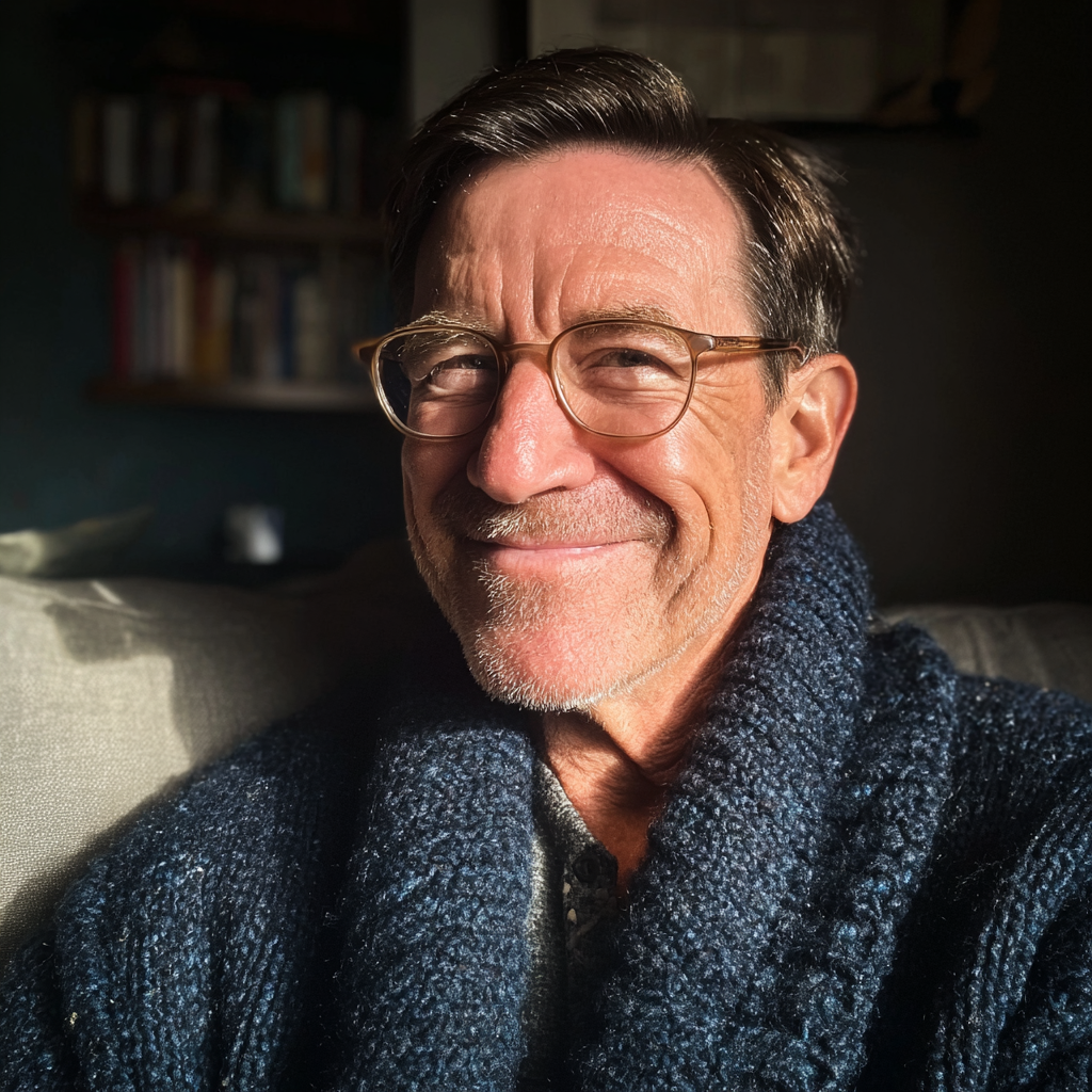 Un vieil homme portant un cardigan bleu marine | Source : Midjourney