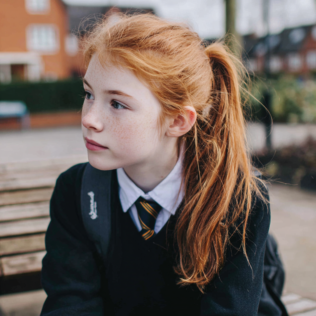 Une jeune fille portant son uniforme scolaire et un sac à dos | Source : Midjourney