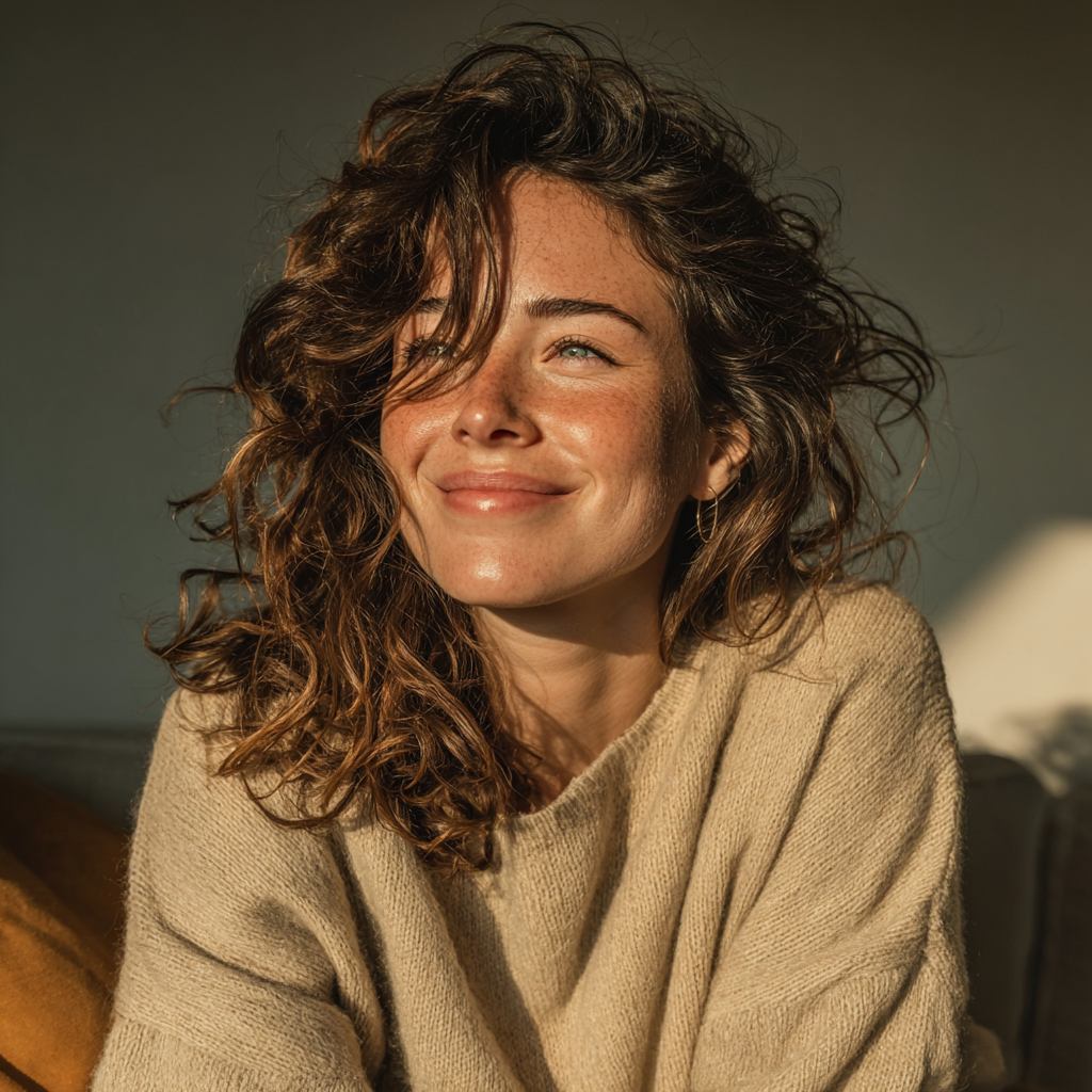 Une femme heureuse et épanouie chez elle | Source : Midjourney