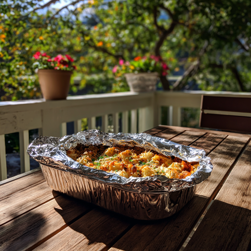 Un récipient de nourriture sur une table de porche | Source : Midjourney