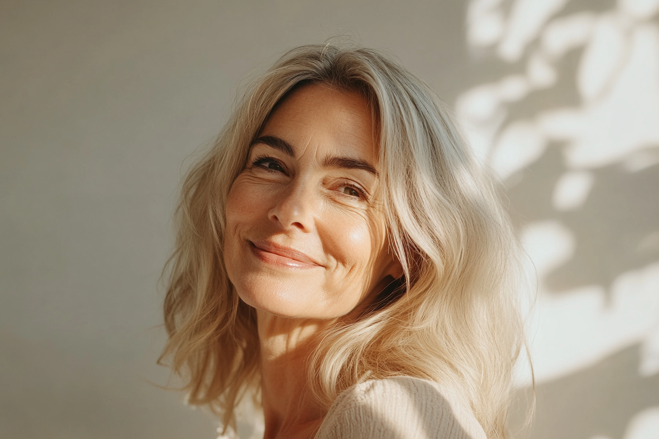 Une femme qui sourit innocemment | Source : Midjourney