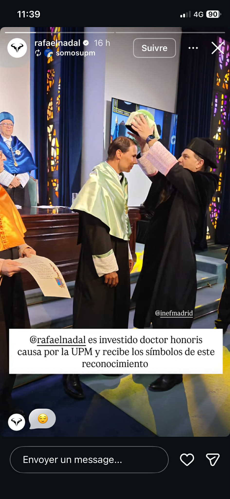 Rafael Nadal reçoit un doctorat honoris causa décerné par Université Polytechnique de Madrid I Source : https://www.instagram.com/rafaelnadal/?g=5