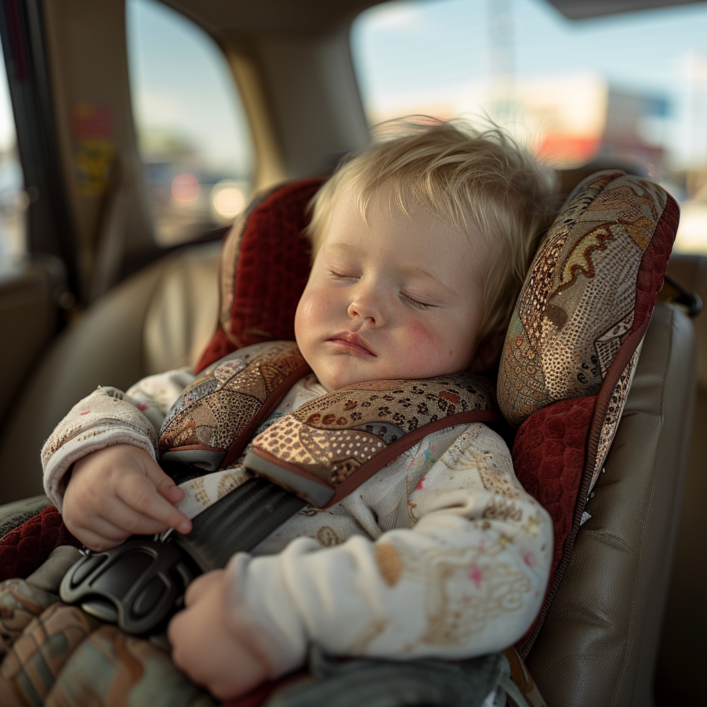 Un bébé garçon qui dort dans son siège auto | Source : Midjourney