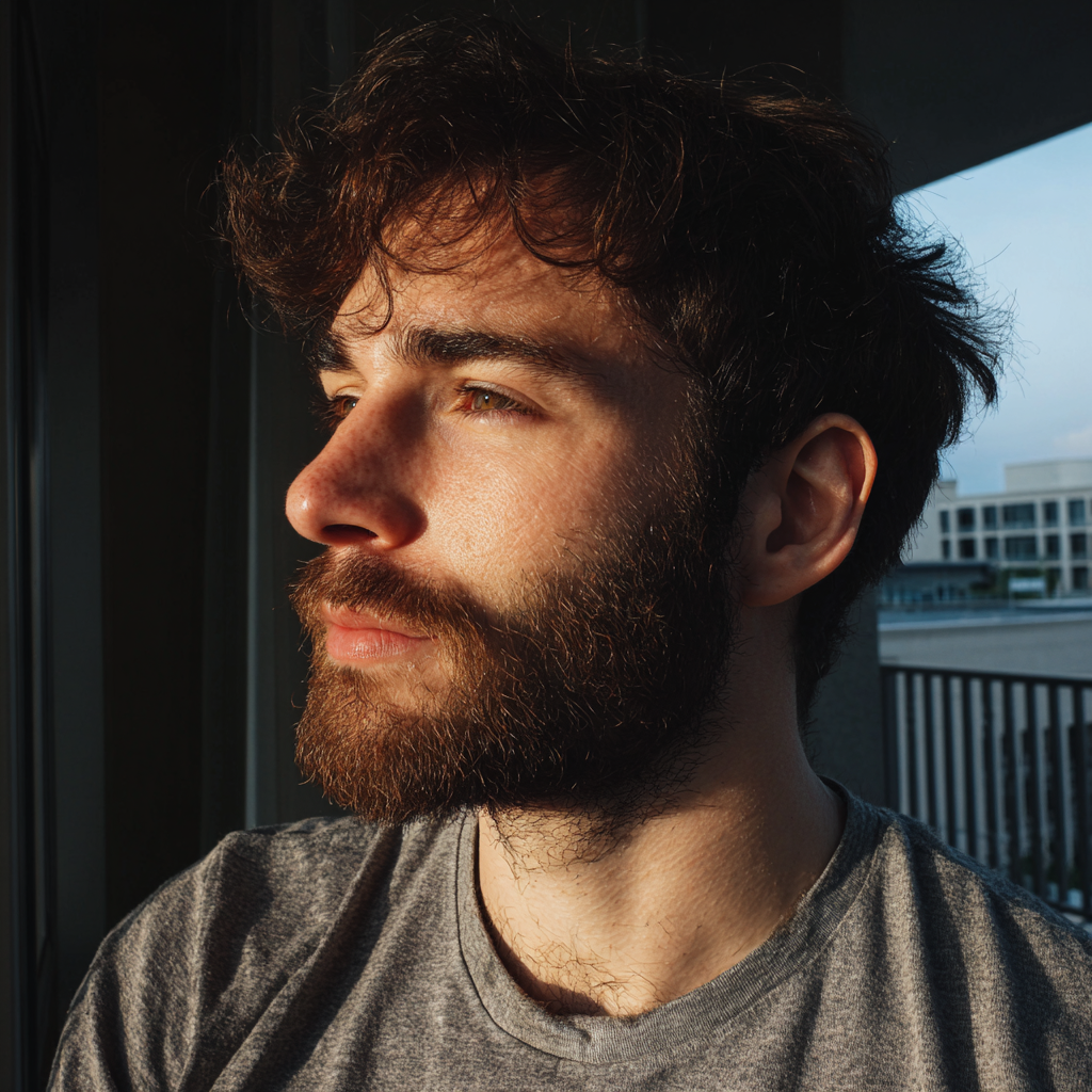 Un homme pensif debout sur un balcon | Source : Midjourney