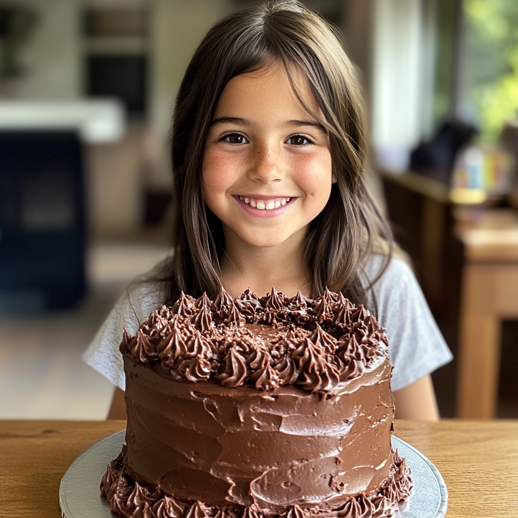 Une petite fille avec un gâteau au chocolat | Source : Midjourney