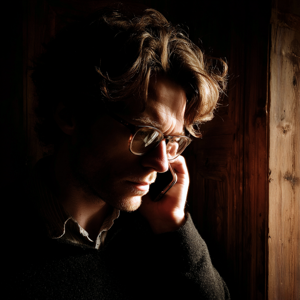 Un homme renfrogné qui parle au téléphone | Source : Midjourney