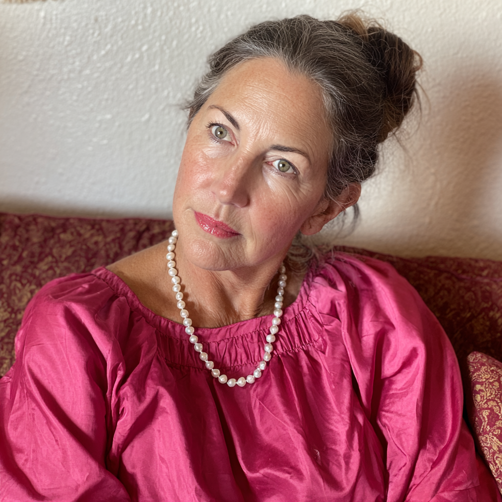 Une femme âgée assise sur un canapé | Source : Midjourney