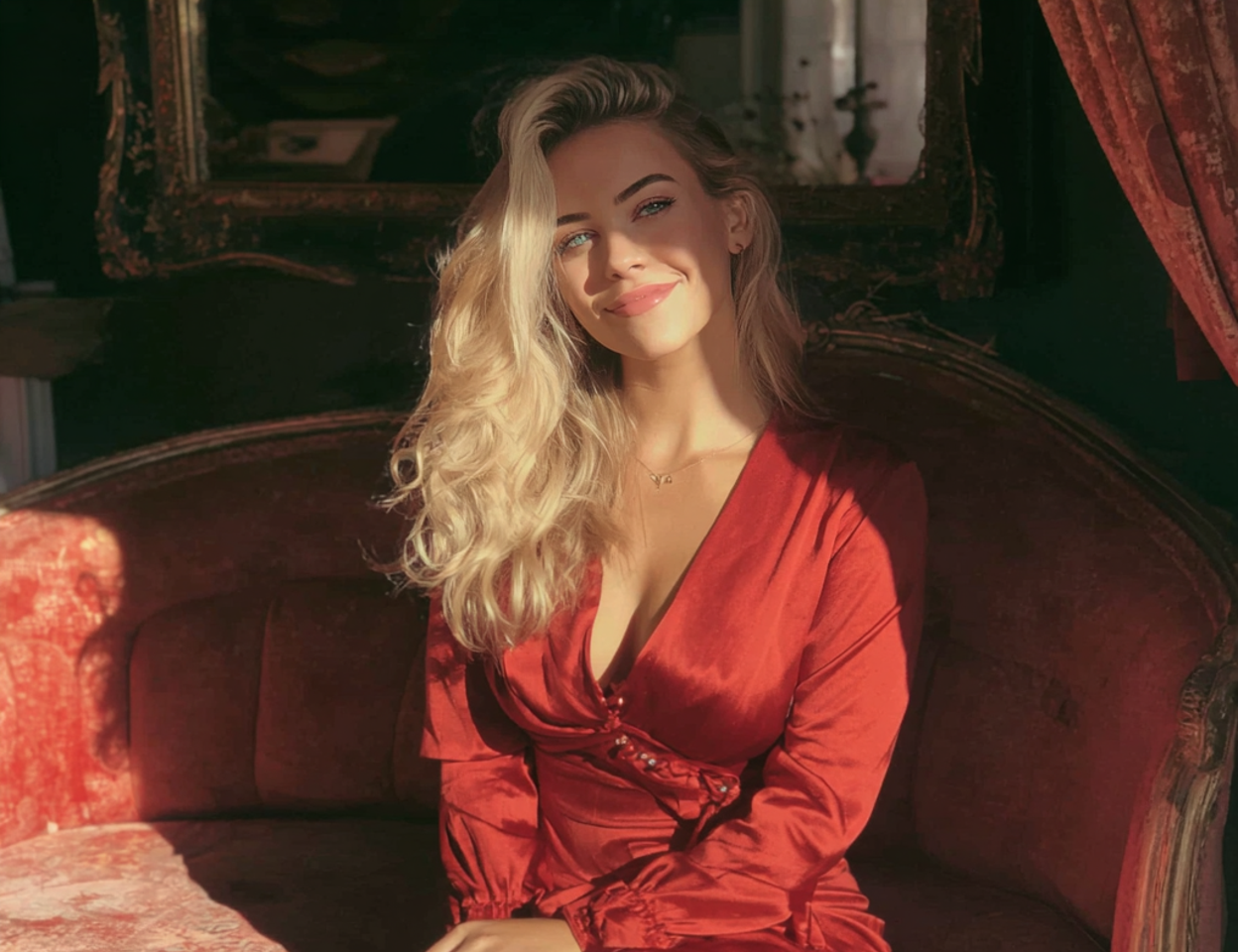 Une femme souriante portant une robe rouge | Source : Midjourney