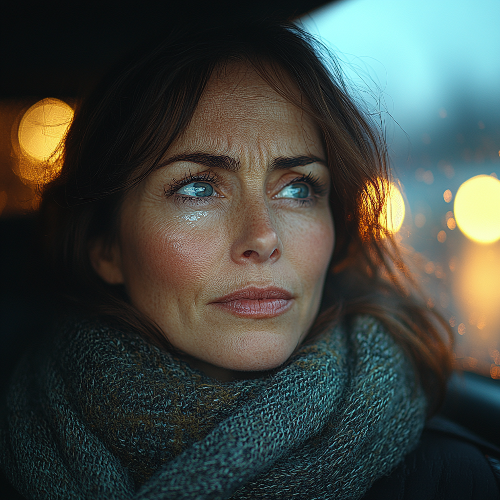 Femme triste dans sa voiture | Source : Midjourney