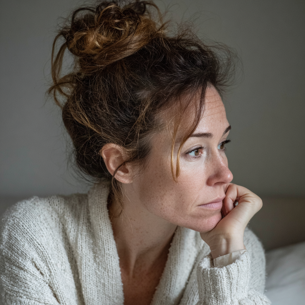 Une femme qui repose sa tête sur sa main | Source : Midjourney