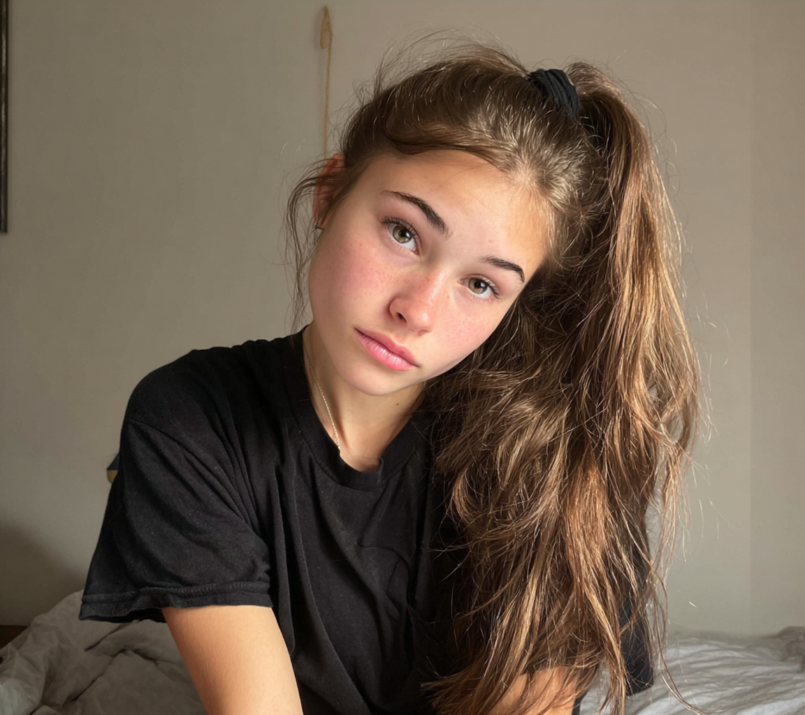 Une adolescente assise sur un lit | Source : Midjourney