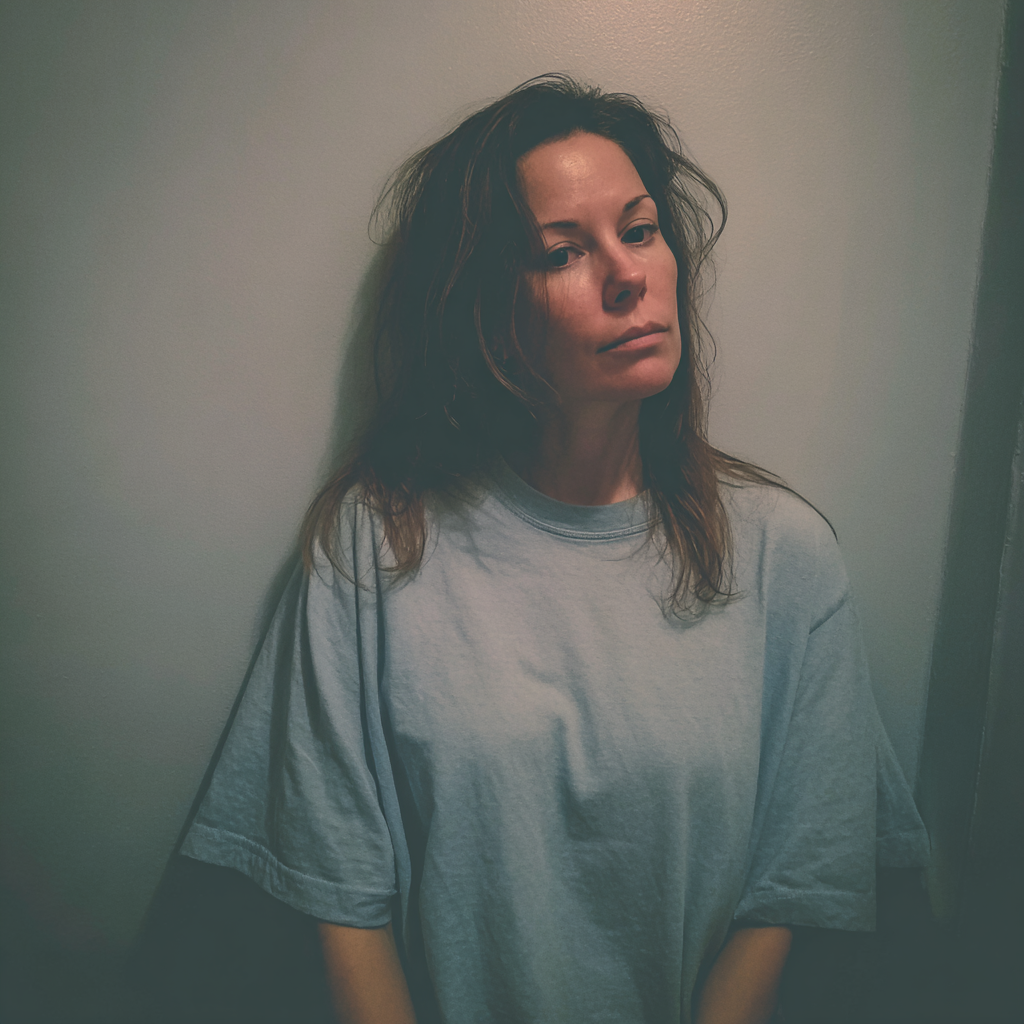 Une femme épuisée adossée à un mur | Source : Midjourney