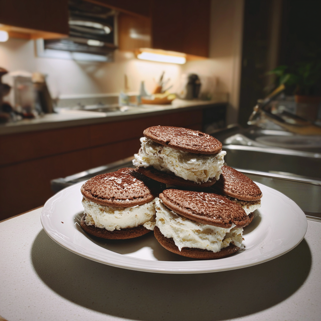 Une assiette de sandwichs à la crème glacée | Source : Midjourney
