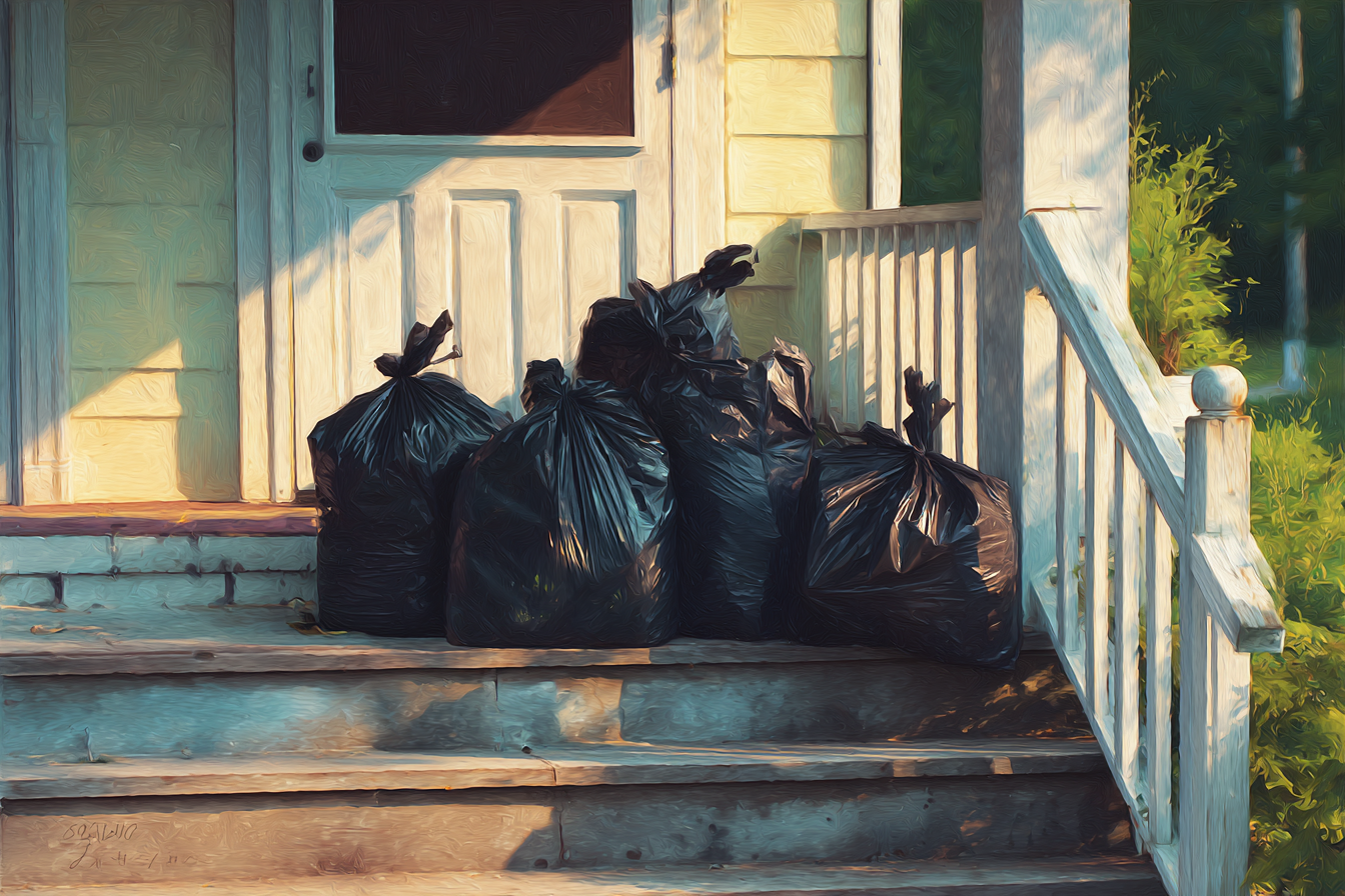 Sacs poubelles devant une maison | Source : Midjourney