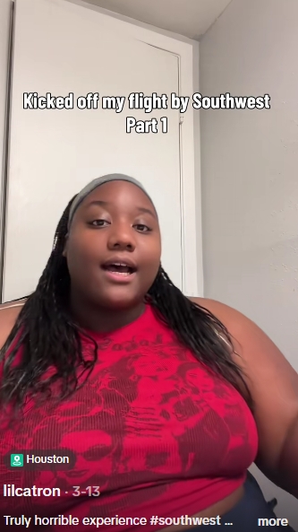 La jeune femme de 24 ans a raconté qu'elle était restée sans voix lorsque le personnel l'a évaluée devant ses compagnons de voyage. | Source : TikTok/@lilcatron