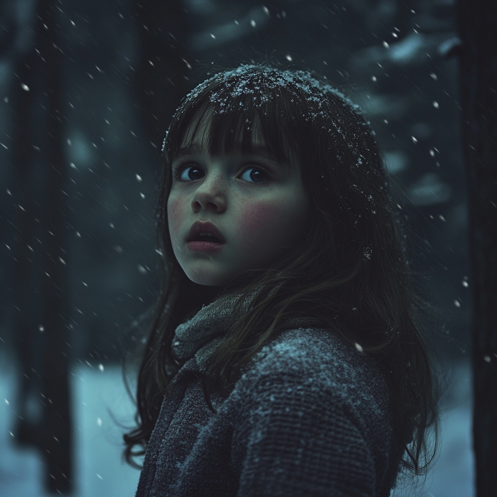 Une petite fille debout dans la forêt | Source : Midjourney