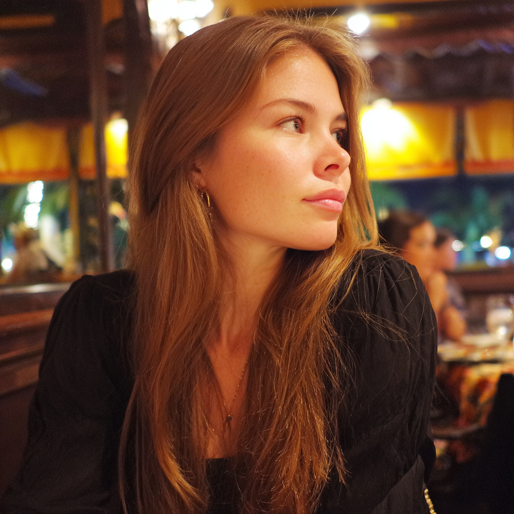 Une femme assise dans un restaurant | Source : Midjourney