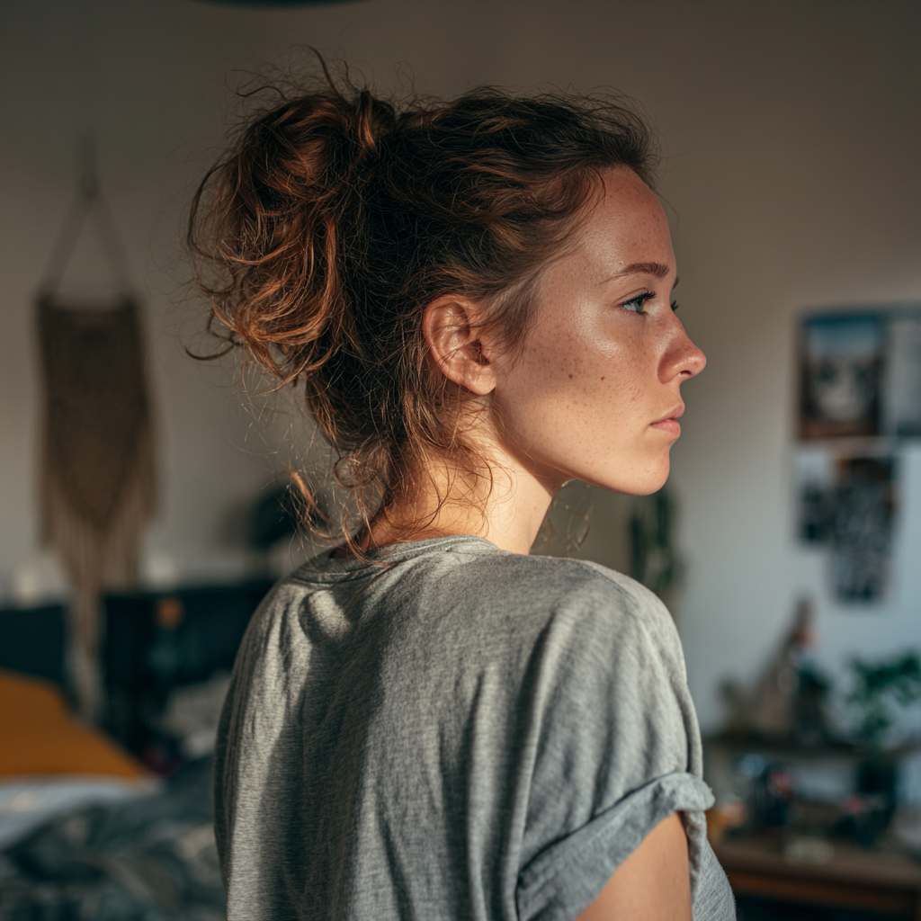 Une femme debout dans une chambre à coucher | Source : Midjourney