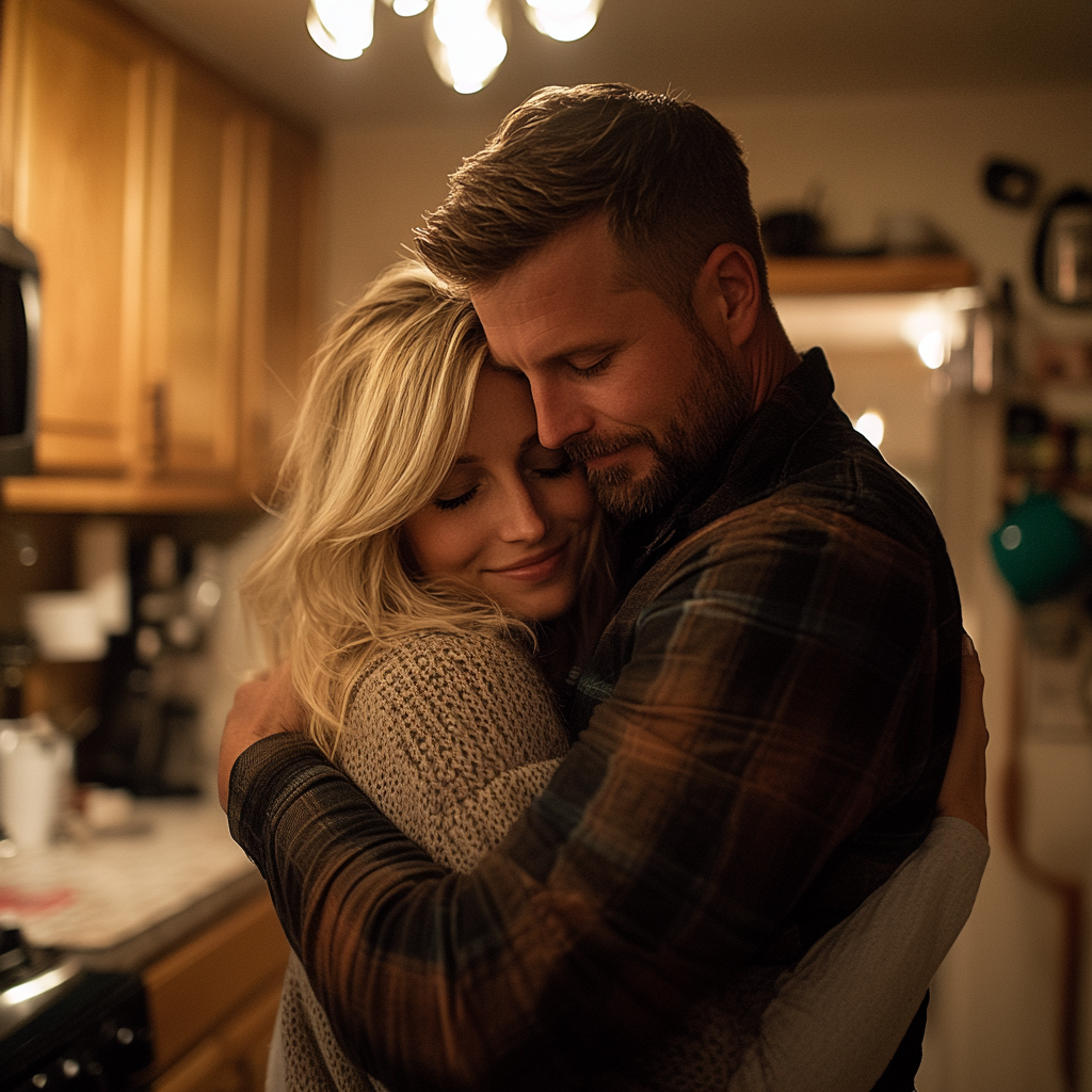 Un couple s'enlace dans la cuisine | Source : Midjourney