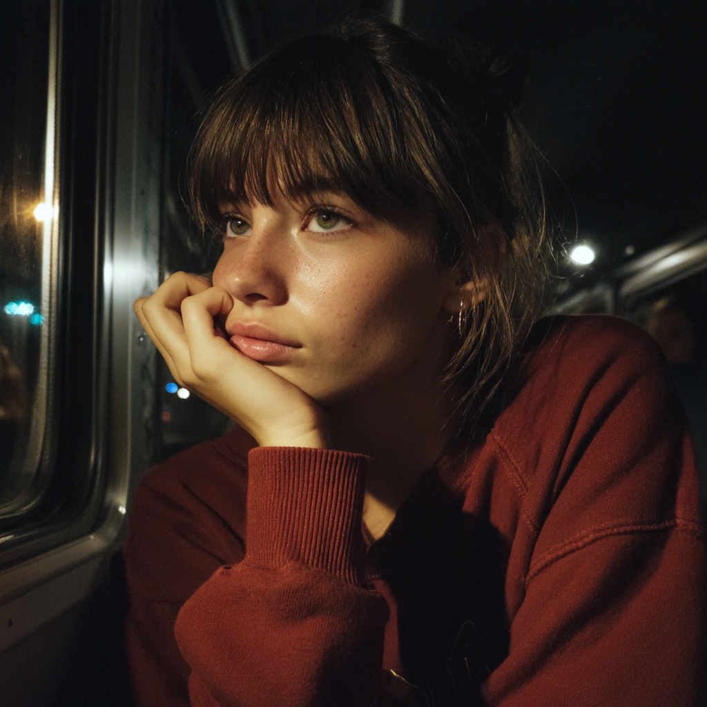 Une fille assise dans un bus | Source : Midjourney