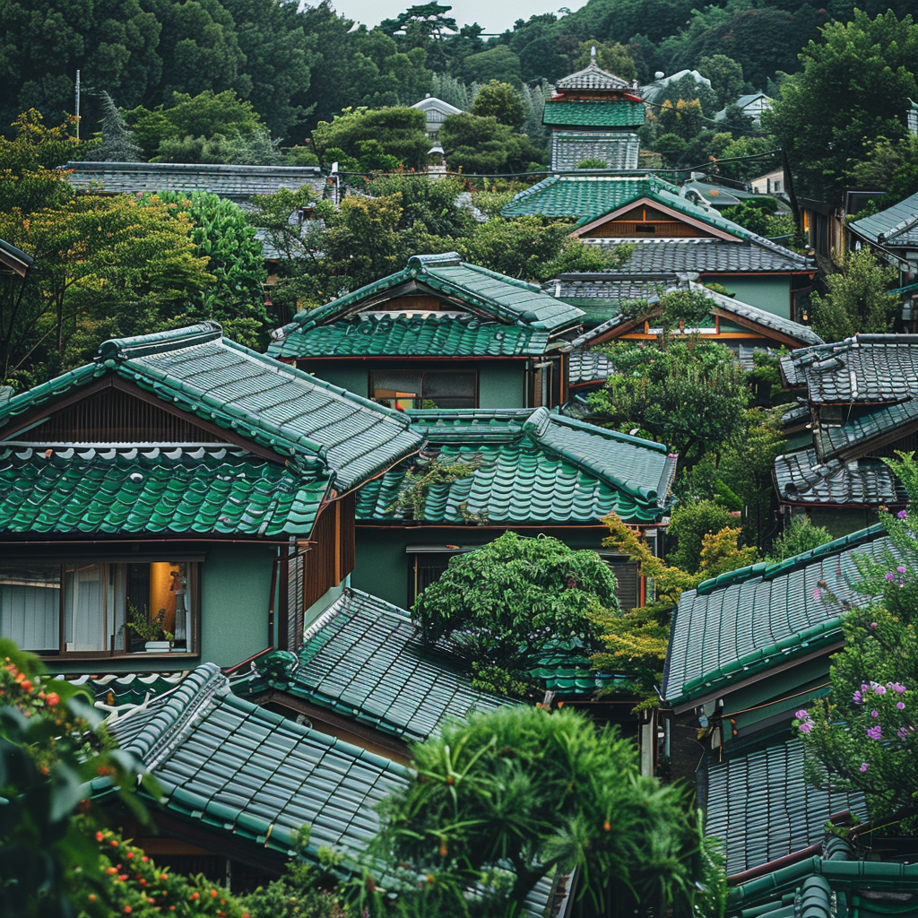 Maisons aux toits peints en vert | Source : Midjourney