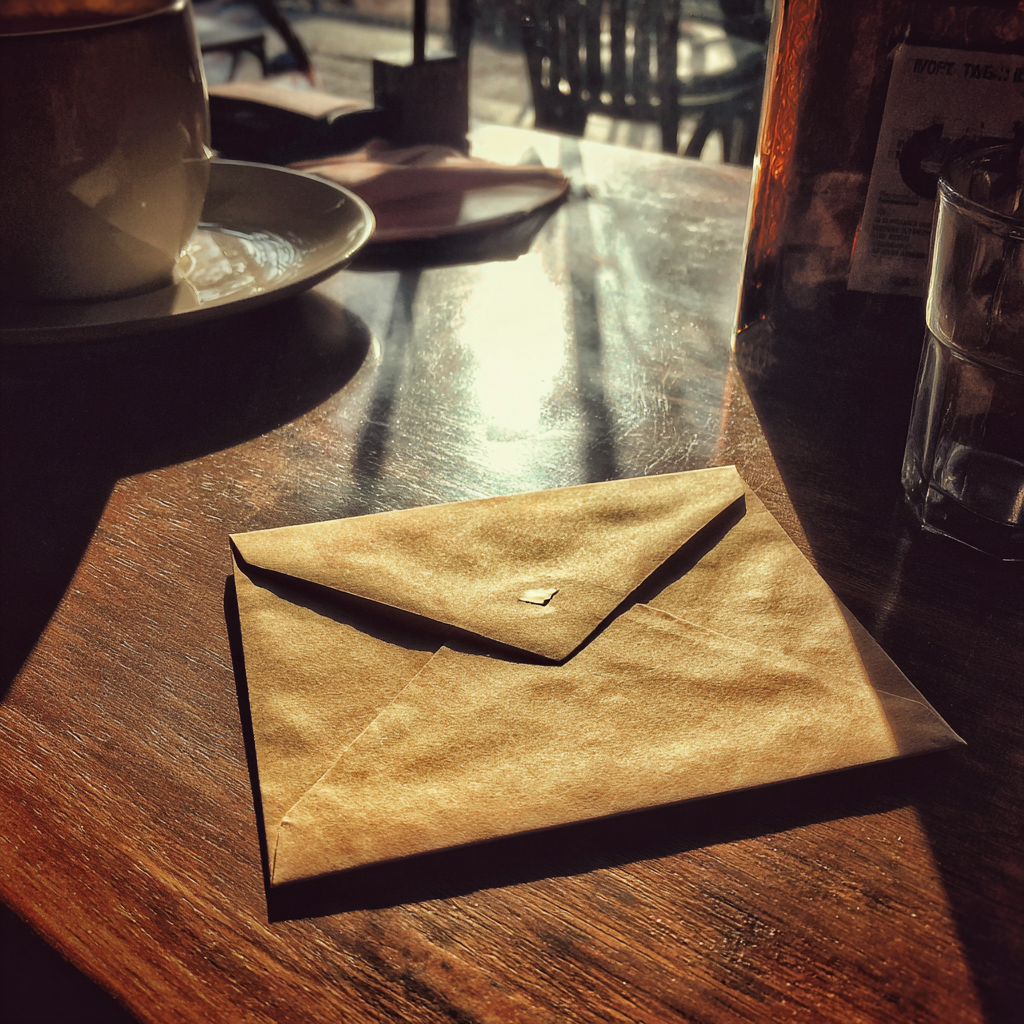 Une enveloppe sur une table | Source : Midjourney