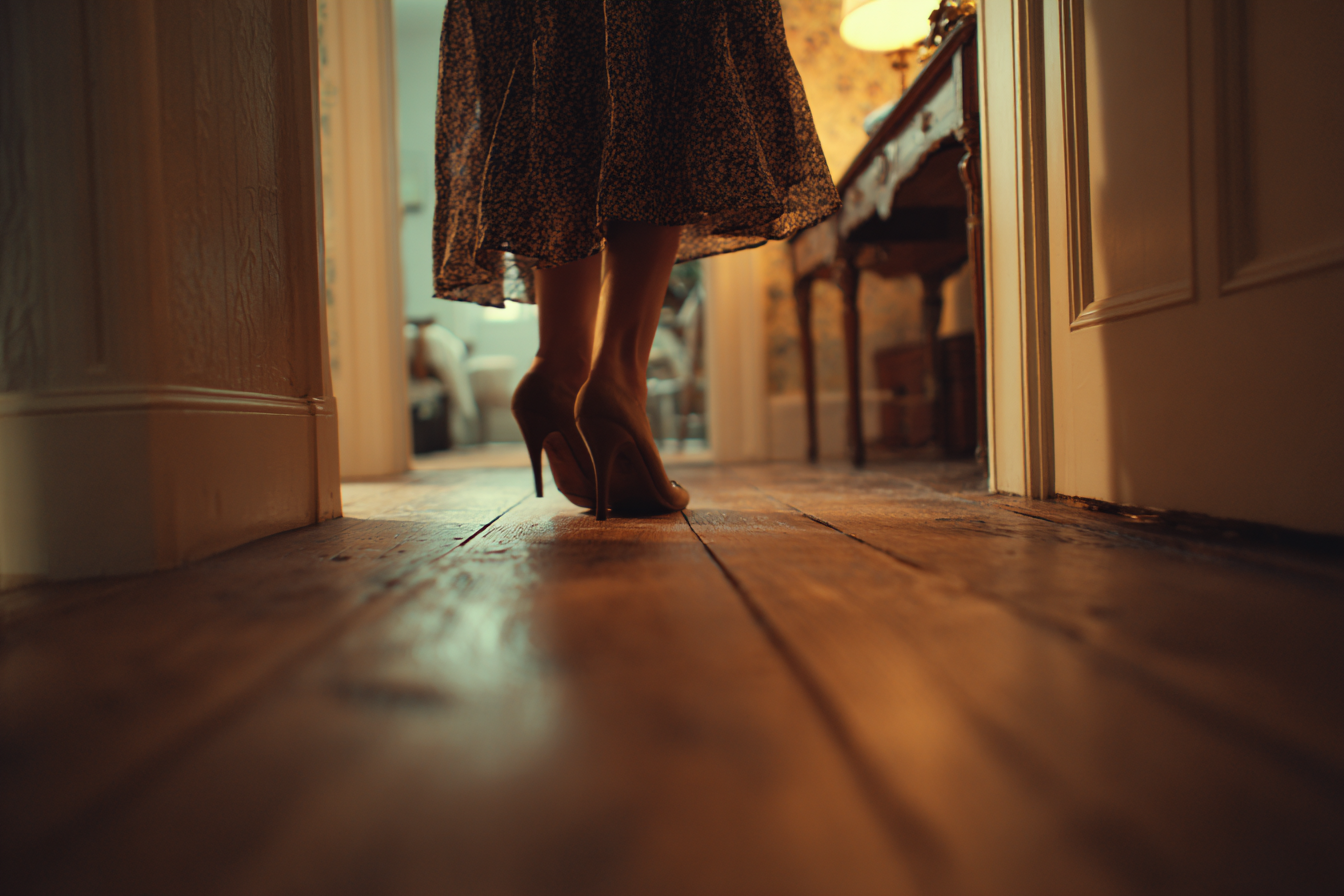 Une femme se promenant dans sa maison | Source : Midjourney