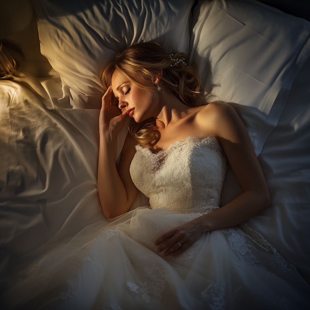 Une mariée allongée dans son lit | Source : Midjourney