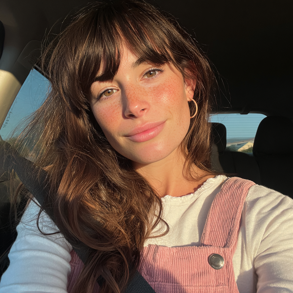 Une femme souriante au volant d'une voiture | Source : Midjourney