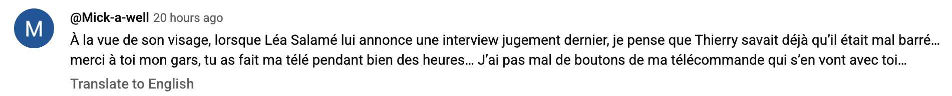 Commentaire d'un internaute | Source : Youtube/Quelle époque ! - France Télévisions