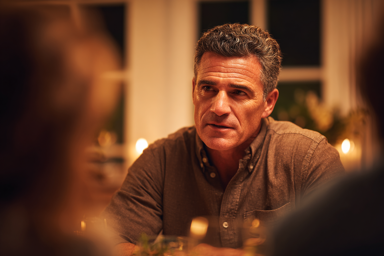 Un homme assis à la table du dîner | Source : Midjourney