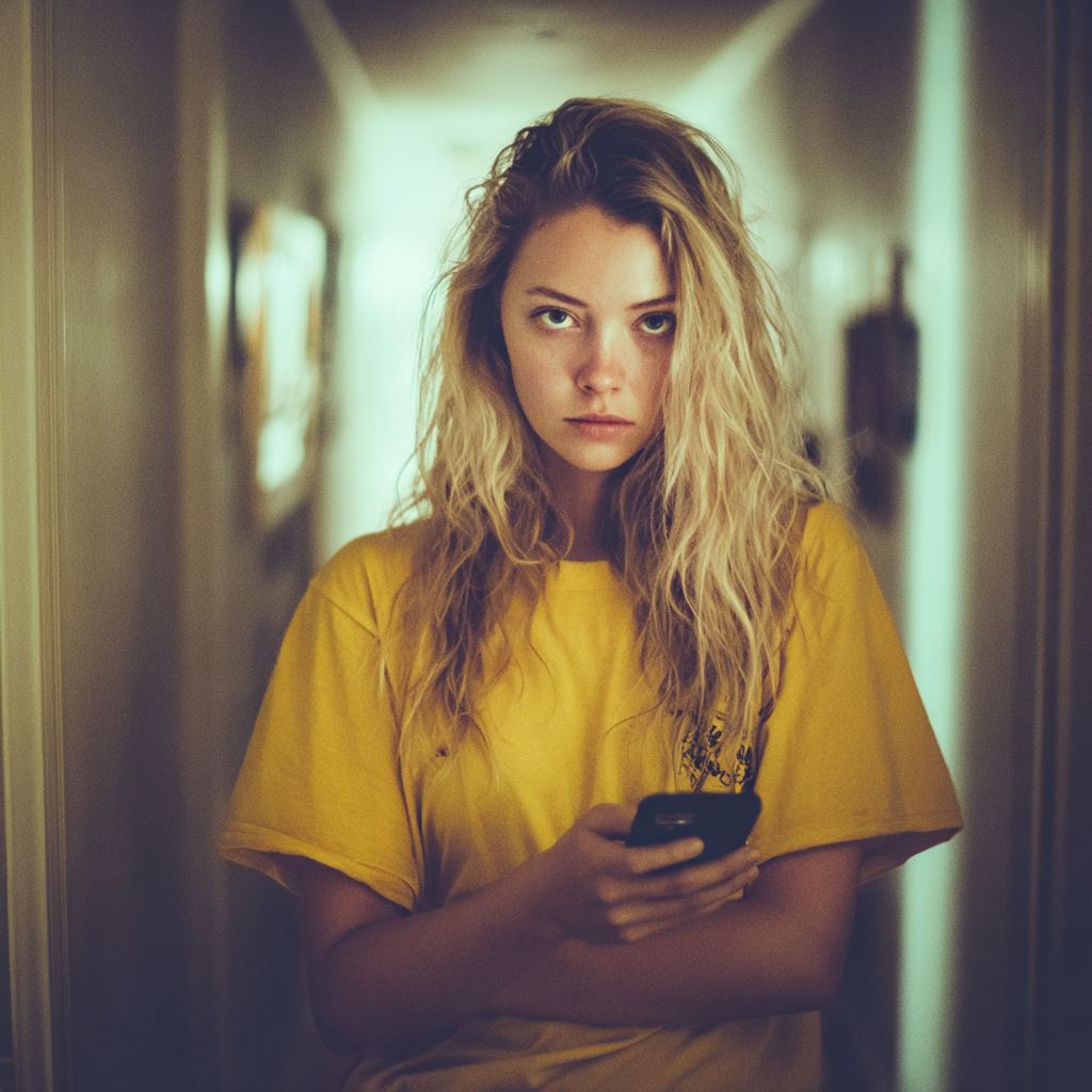 Une femme tenant son téléphone portable | Source : Midjourney