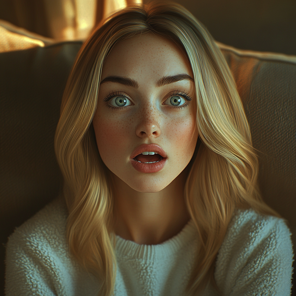 Une femme en détresse assise sur un canapé | Source : Midjourney