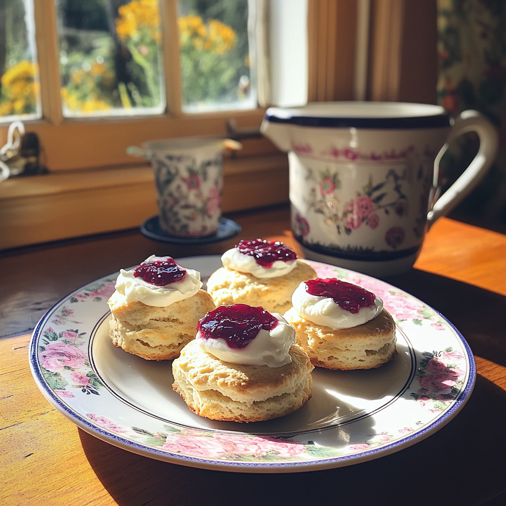 Une assiette de scones frais et de confiture | Source : Midjourney