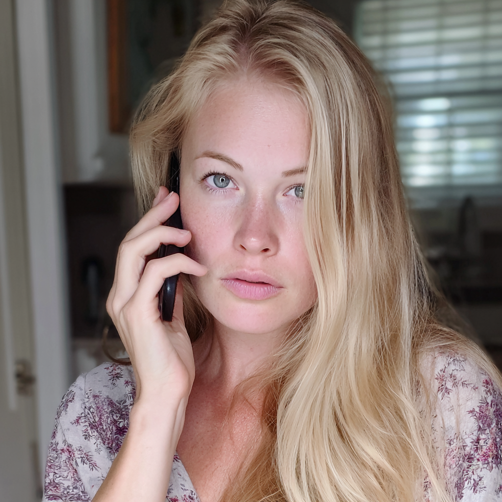 Une femme inquiète qui parle au téléphone portable | Source : Midjourney