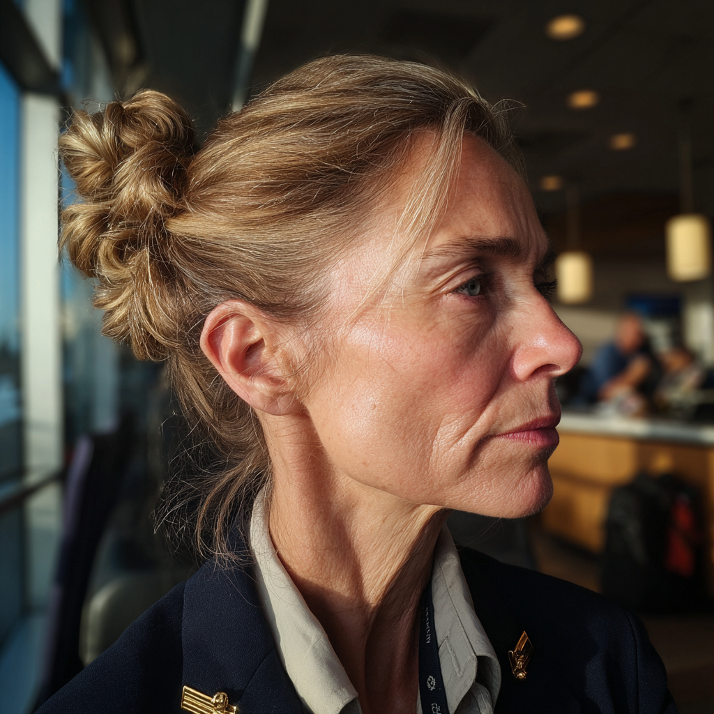 Vue latérale d'une femme travaillant dans un aéroport | Source : Midjourney