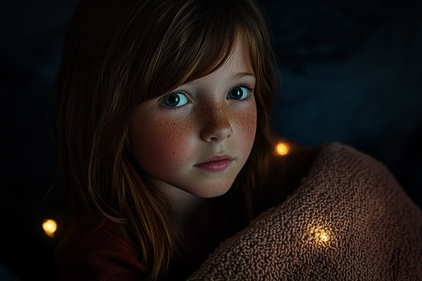 Une fille assise avec une couverture | Source : Midjourney