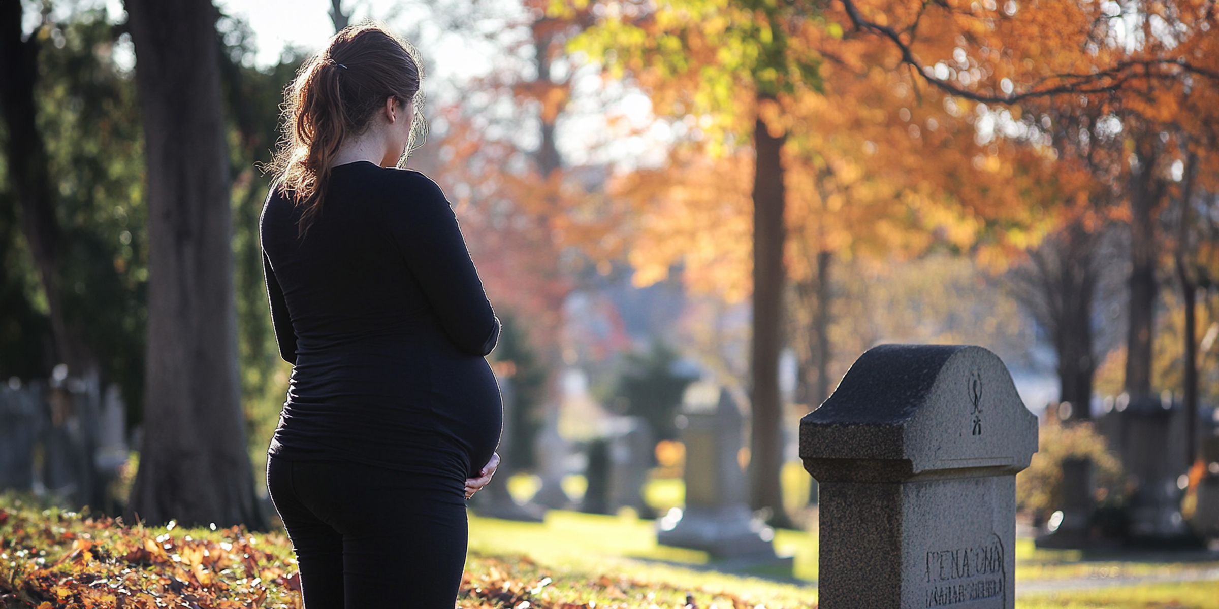Une femme enceinte debout près d'une tombe | Source : Ozdomedia