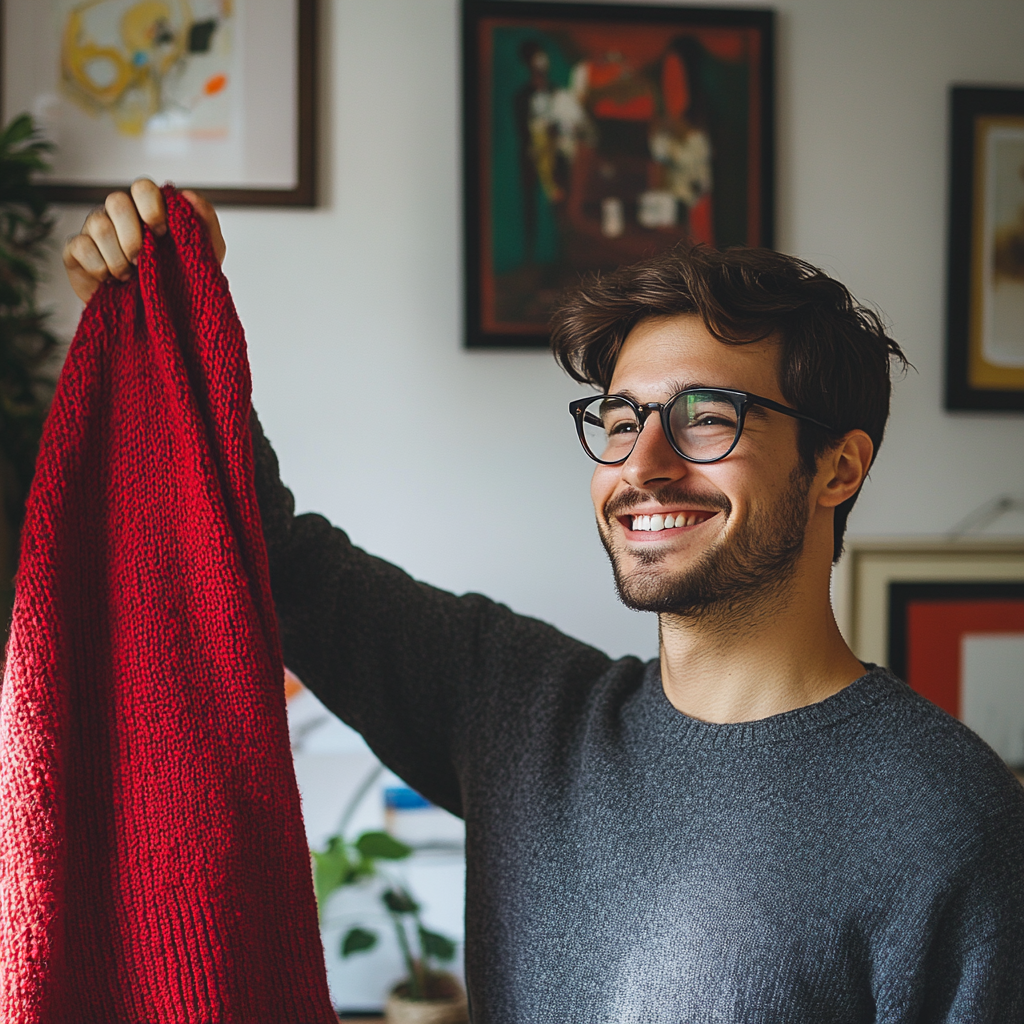 Un homme heureux avec un pull | Source : Midjourney