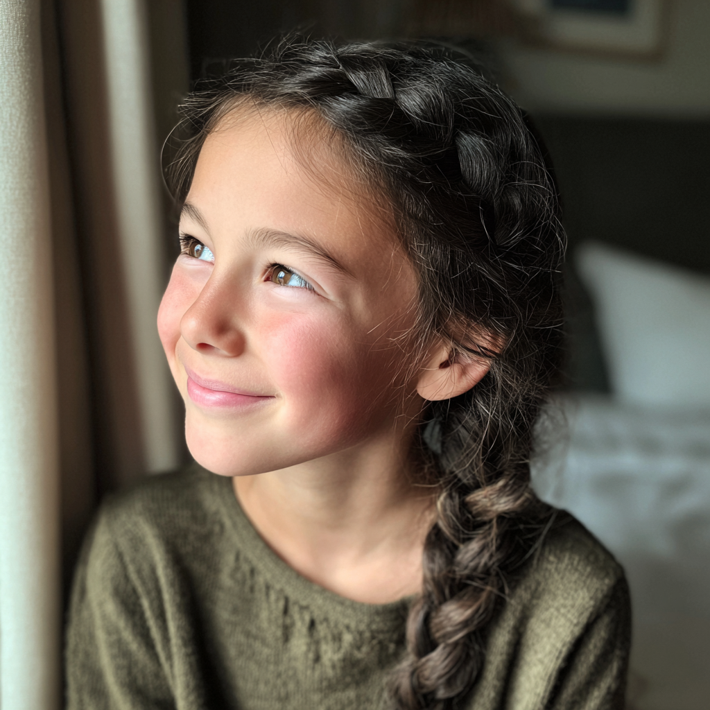 Une petite fille souriante aux cheveux tressés | Source : Midjourney