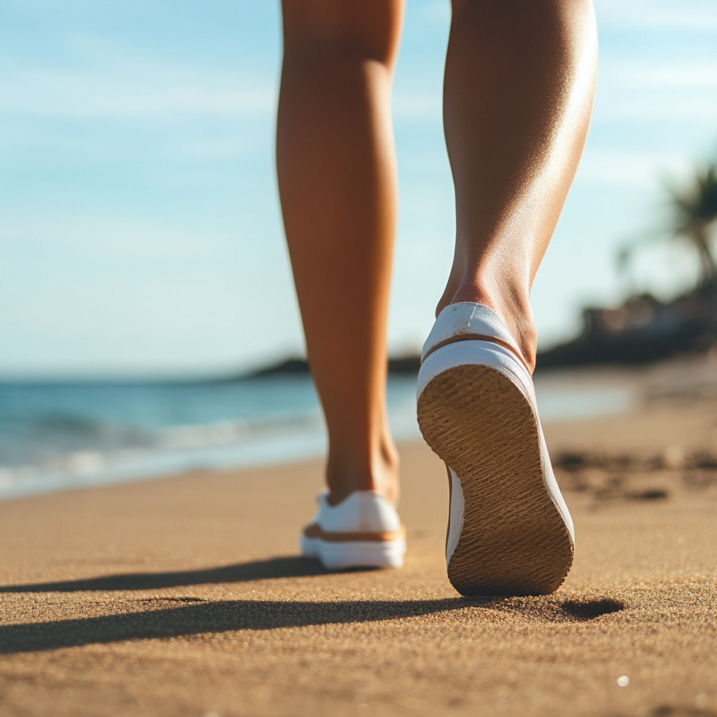 Une femme marchant sur la plage | Source : Midjourney